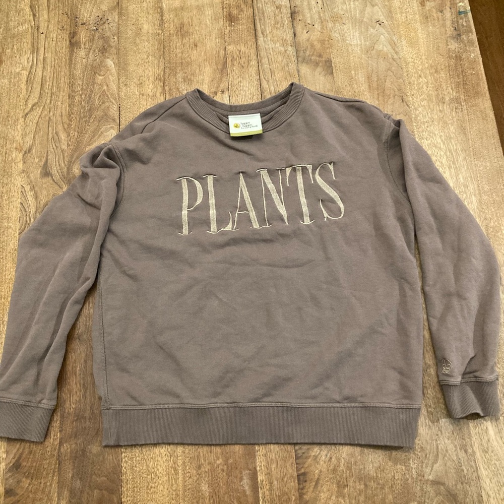 Women’s Crewneck Sweater in Brown with 'PLANTS' Design